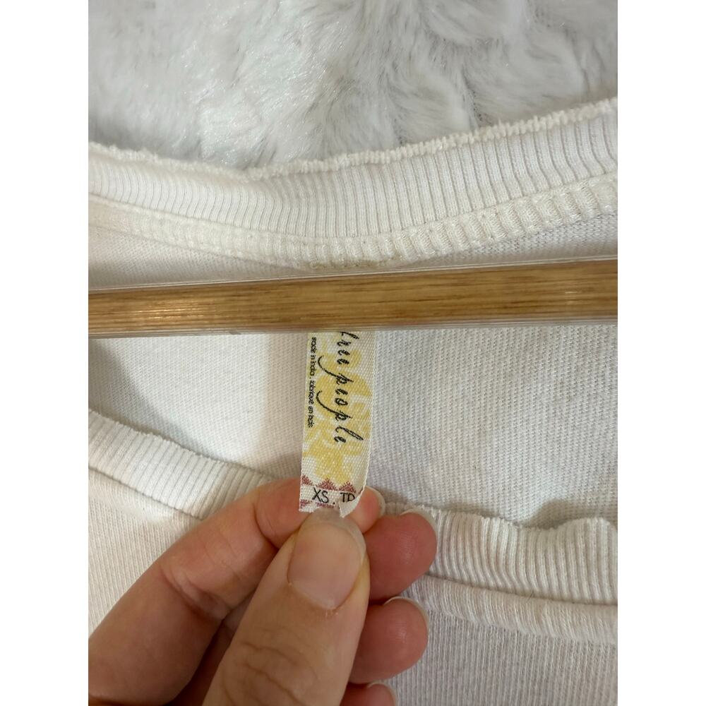 Free People Outer Sunset Ivory White Lace Insert Long Sleeve Boho Knit Top XS - Picture 6 of 16